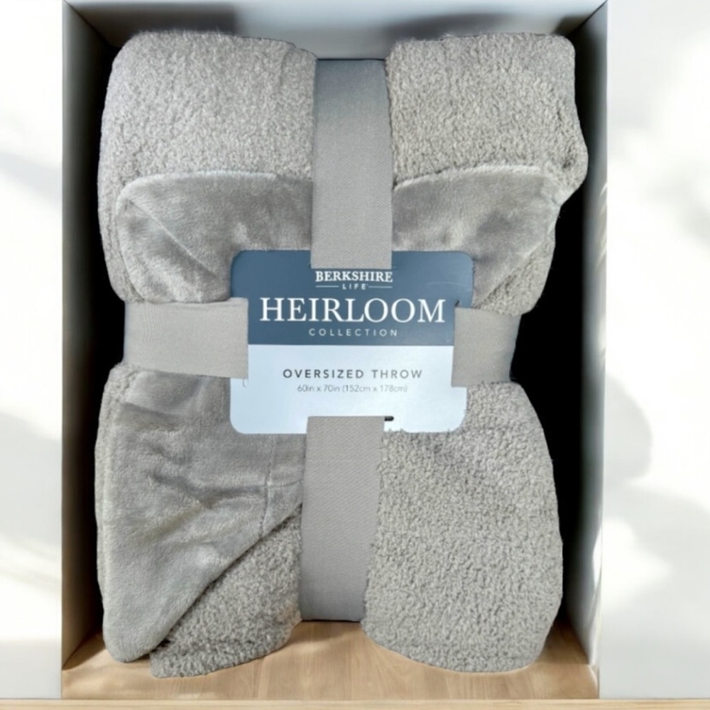 Berkshire Heirloom Collection Reversible Plush Oversized Throw in Grey 60”x70”